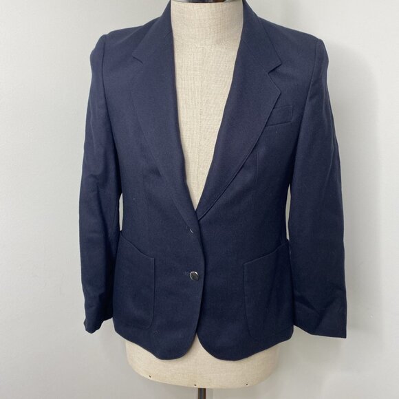 Harrods Wool Blazer Size UK 10 US 8 Navy Blue Jacket Two Button - Picture 1 of 9